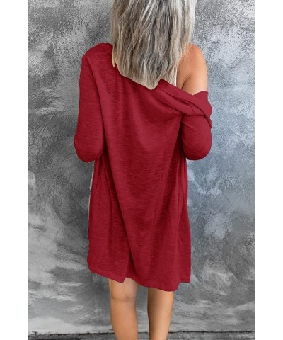 Women's Open Front Lightweight Cardigan Long Sleeve Button Down Loose Outwear Red $22.79 Sweaters