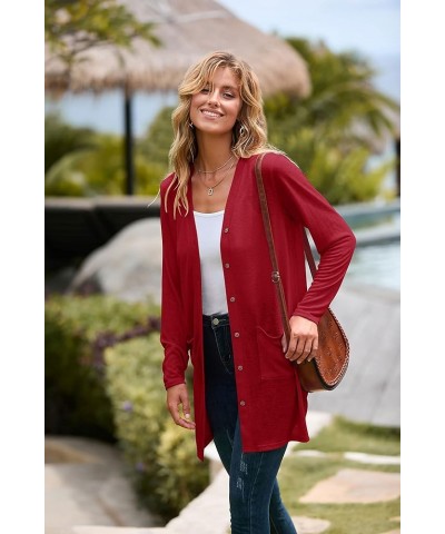 Women's Open Front Lightweight Cardigan Long Sleeve Button Down Loose Outwear Red $22.79 Sweaters