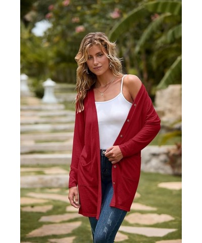 Women's Open Front Lightweight Cardigan Long Sleeve Button Down Loose Outwear Red $22.79 Sweaters