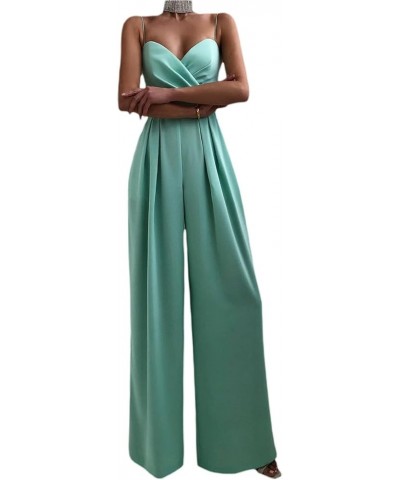 Women Sleeveless Feather Jumpsuit Spaghetti Strap High Waist Long Pants Romper Elegant Off Shoulder Wide Leg Jumpsuits Blue R...