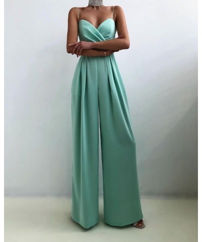 Women Sleeveless Feather Jumpsuit Spaghetti Strap High Waist Long Pants Romper Elegant Off Shoulder Wide Leg Jumpsuits Blue R...