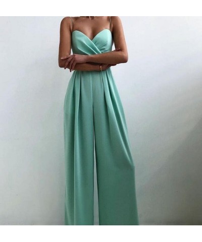 Women Sleeveless Feather Jumpsuit Spaghetti Strap High Waist Long Pants Romper Elegant Off Shoulder Wide Leg Jumpsuits Blue R...