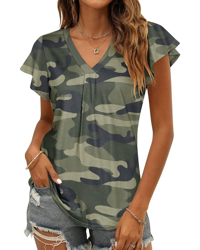 Women's Summer Tops Ruffle Sleeve V Neck Tunic Shirts Business Casual Flowy Blouses for Women Camo $12.97 Tops