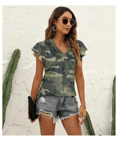 Women's Summer Tops Ruffle Sleeve V Neck Tunic Shirts Business Casual Flowy Blouses for Women Camo $12.97 Tops