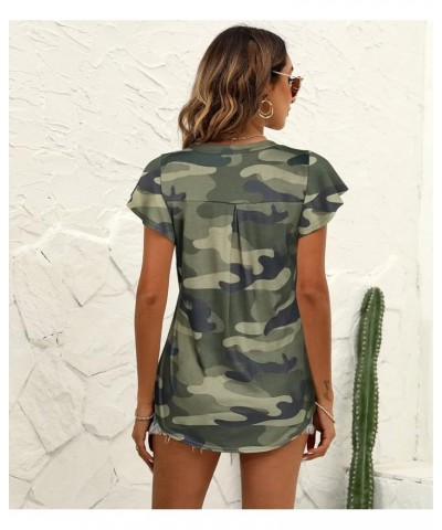 Women's Summer Tops Ruffle Sleeve V Neck Tunic Shirts Business Casual Flowy Blouses for Women Camo $12.97 Tops