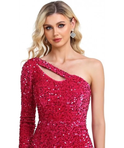 One Shoulder Long Sleeve Sequin Gowns Sparkly Mermaid Prom Dresses for Women Formal Evening Party Navy Blue $40.32 Dresses