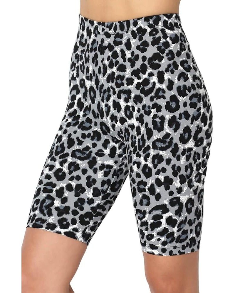 Animal Print Mid Thigh Microfiber High Waist Stretch Short Leggings Leopard Grey $10.43 Activewear