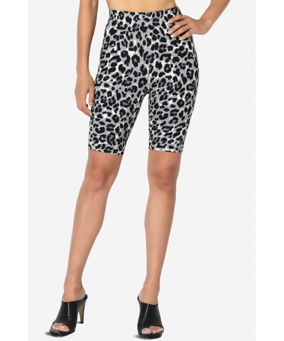 Animal Print Mid Thigh Microfiber High Waist Stretch Short Leggings Leopard Grey $10.43 Activewear