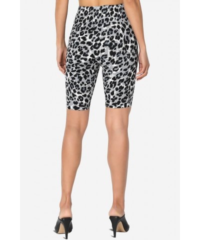 Animal Print Mid Thigh Microfiber High Waist Stretch Short Leggings Leopard Grey $10.43 Activewear