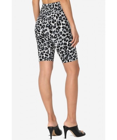 Animal Print Mid Thigh Microfiber High Waist Stretch Short Leggings Leopard Grey $10.43 Activewear