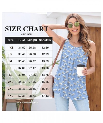 Women's Summer Tunic Top Short Sleeve Sleeveless Round Neck Pleated Casual Cute TShirts Basic Loose Blouses 04 Blue-dandelion...