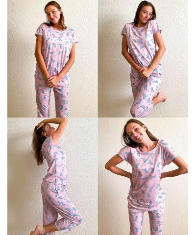 Women's Capri Pajama Sets Floral Print Short Sleeve Sleepwear Top and Capri Pants 2 Piece Loungewear with Pockets Roes Flower...