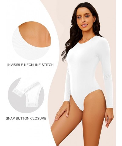 Womens Long Sleeve Bodysuit Thong: Double Lined Slimming Body Suit - Seamless Crew Neck One Piece Body Suits Tops Stretchy Lo...