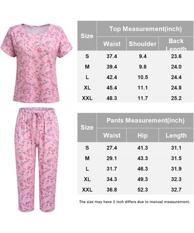 Women's Capri Pajama Sets Floral Print Short Sleeve Sleepwear Top and Capri Pants 2 Piece Loungewear with Pockets Roes Flower...