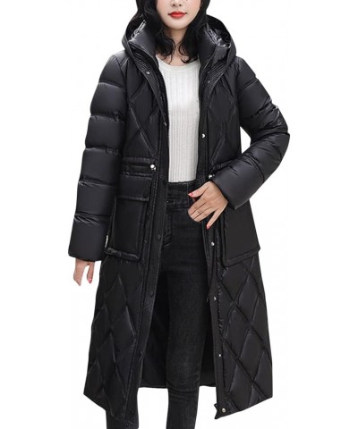 Puffer Jacket Women Lightweight Hooded Oversized Long Sleeve Zip Button Water Packable Jacket Warm Winter Long Black $25.44 A...