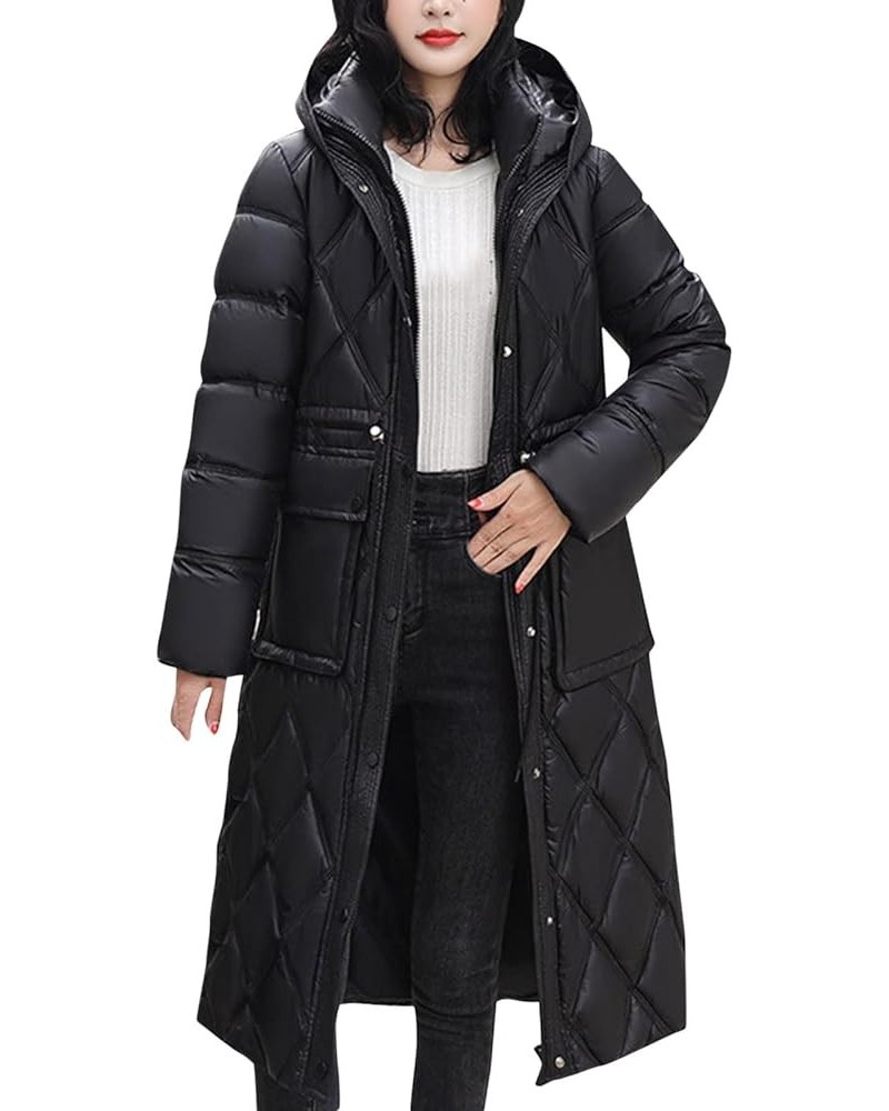 Puffer Jacket Women Lightweight Hooded Oversized Long Sleeve Zip Button Water Packable Jacket Warm Winter Long Black $25.44 A...