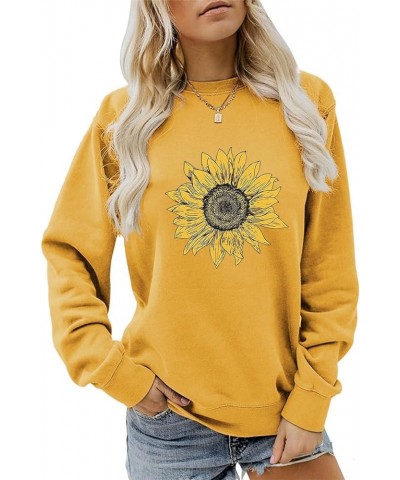 Women's Fashion Sunflower Hoodies Pullover Crew Neck Sweatshirt Casual Long Sleeve Tops Blouse 01 Yellow $9.70 Hoodies & Swea...