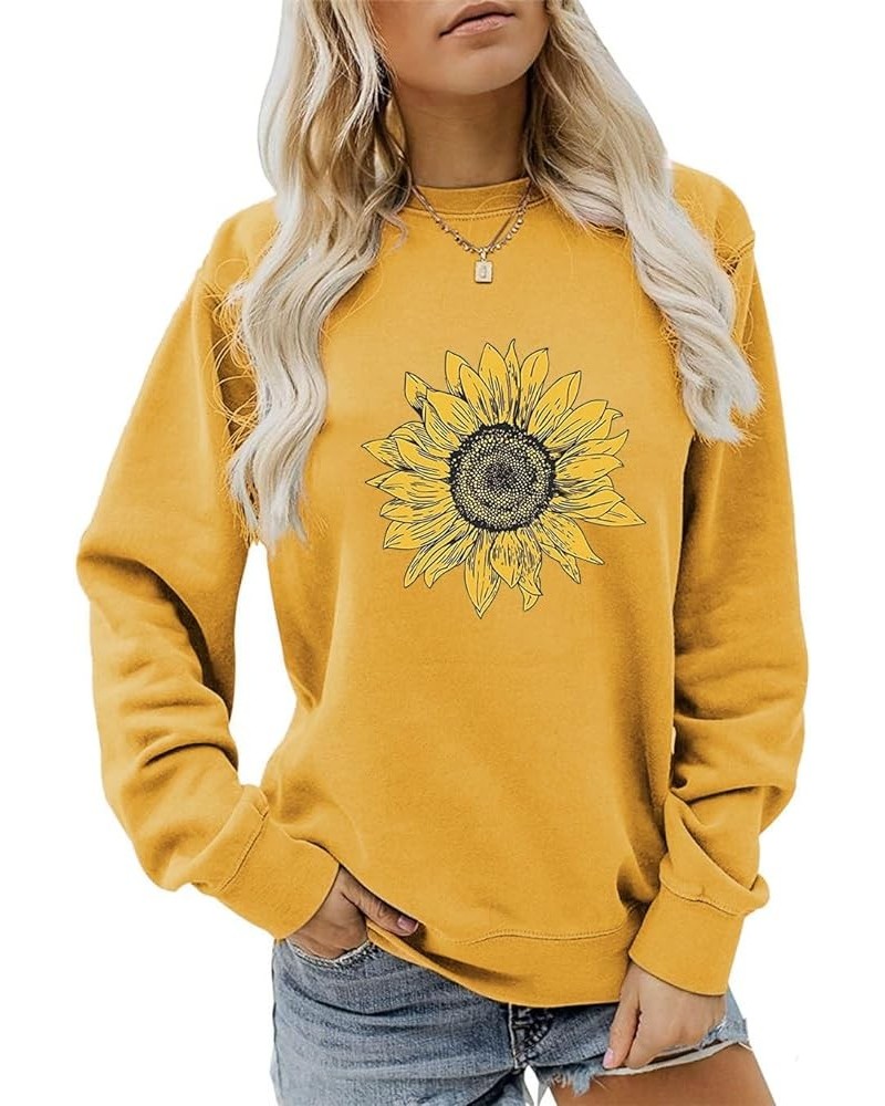 Women's Fashion Sunflower Hoodies Pullover Crew Neck Sweatshirt Casual Long Sleeve Tops Blouse 01 Yellow $9.70 Hoodies & Swea...