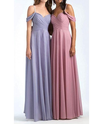 Women's A-Line Pleated Cold-Shoulder Chiffon Long Bridesmaid Dress Burgundy $32.48 Dresses