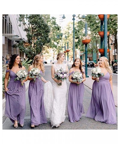 Women's A-Line Pleated Cold-Shoulder Chiffon Long Bridesmaid Dress Burgundy $32.48 Dresses