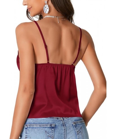 Women's Satin Silky Spaghetti Strap Twist Sleeveless Crop Cami Top Blouse Shirt Burgundy $13.74 Tanks