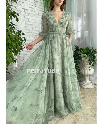 Long Sleeve Prom Dress 3D Butterfly Tulle Ball Gown for Women 2024 V Neck Puffy Formal Evening Gowns with Pockets Red $41.24 ...