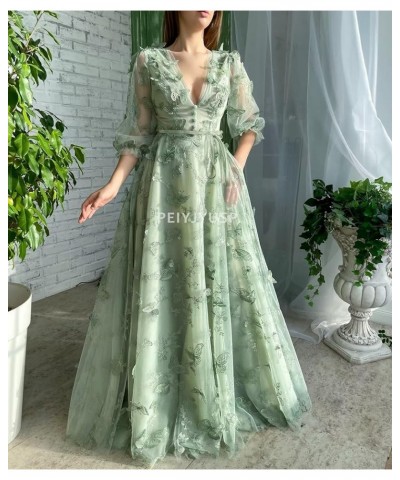 Long Sleeve Prom Dress 3D Butterfly Tulle Ball Gown for Women 2024 V Neck Puffy Formal Evening Gowns with Pockets Red $41.24 ...