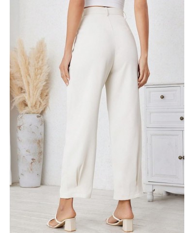 Women's Casual High Waist Fold Pleated Straight Leg Trousers Work Pants with Pocket White Solid $15.20 Pants