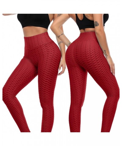 Workout Leggings for Women High Waist Yoga Pants Running Butt Lift Tights Slimming Booty Leggings Burgundy $7.53 Others