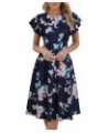 Women's Semi-Formal Ruffle Sleeves V-Back Work Fit and Flare Cocktail Wedding Guest Dress with Pockets 842 Navy Pink $21.83 O...