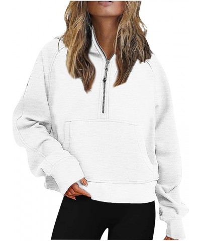 Fall Half Zip Sweatshirt Women Oversized Cute Cropped Pullover Hoodie Long Sleeve Plus Size Quarter Zipper Hoodies 02-white?s...