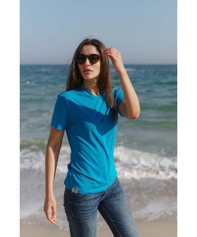 Merino Wool T Shirt Women - 100% Merino Wool Base Layer Women Short Sleeve Tee + Merino Wool Hiking Socks Purple V-neck $25.9...