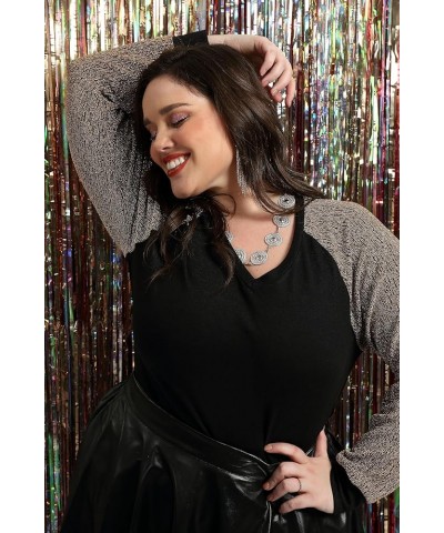 Plus Size Tops For Women Lace Long Sleeve Blouses Casual Loose Tunic Fall Dressy Shirts XL-5XL 3695-black $13.44 Tops