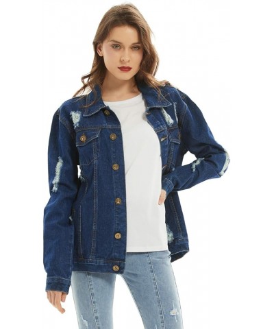 Women Long Sleeve Oversize Denim Jacket Ripped Distressed Boyfriend Jean Coat Indigo $18.17 Jackets