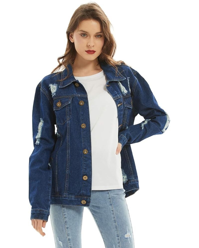 Women Long Sleeve Oversize Denim Jacket Ripped Distressed Boyfriend Jean Coat Indigo $18.17 Jackets