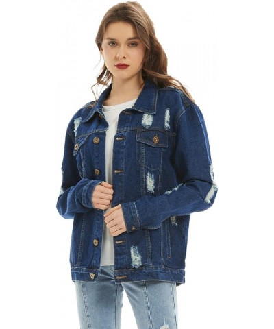 Women Long Sleeve Oversize Denim Jacket Ripped Distressed Boyfriend Jean Coat Indigo $18.17 Jackets