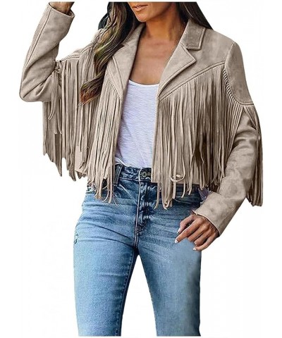 Womens Tassel Vest 70s Hippie Faux Suede Sleeveless Fringe Jacket Vintage Open Front Cardigan Waistcoat Outwear Tops Zb-beige...