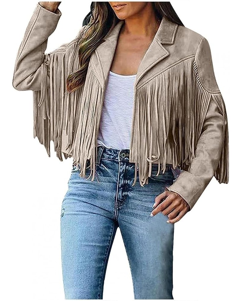 Womens Tassel Vest 70s Hippie Faux Suede Sleeveless Fringe Jacket Vintage Open Front Cardigan Waistcoat Outwear Tops Zb-beige...