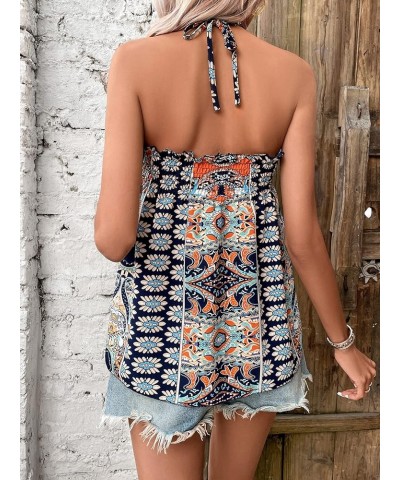 Women's Boho Floral Print Backless Halter Top Summer Sleeveless Cami Tank Tops Multicolor $14.24 Tanks