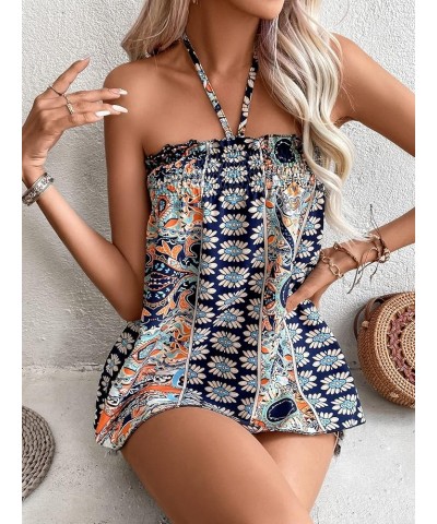 Women's Boho Floral Print Backless Halter Top Summer Sleeveless Cami Tank Tops Multicolor $14.24 Tanks