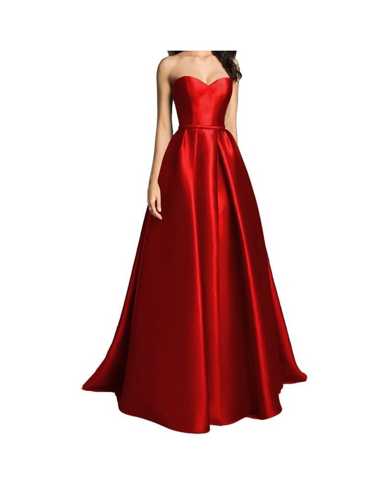 A Line Strapless Sleeveless Floor Length Sweetheart Neck Prom Dress for Women Red-27 $43.34 Dresses