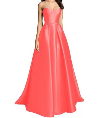 A Line Strapless Sleeveless Floor Length Sweetheart Neck Prom Dress for Women Red-27 $43.34 Dresses