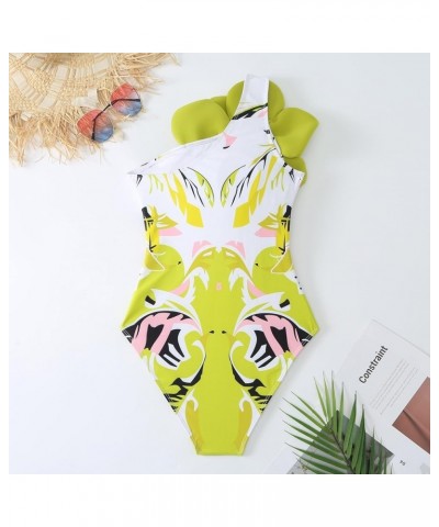 Women's Swimsuits Tummy Control Casual Sexy Slim Fit Fashion Printed Split Bikini Beachwear Suit Two Piece Swimsuits 12-yello...