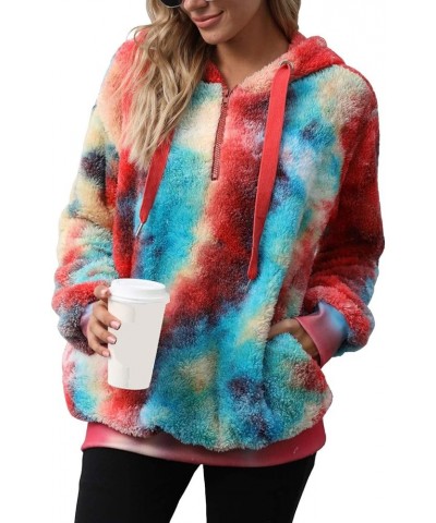 Womens Oversized Hoodies Sherpa Sweatshirts Fuzzy Fleece Pullover Fluffy Outerwear With Pockets Red Blue $12.25 Hoodies & Swe...