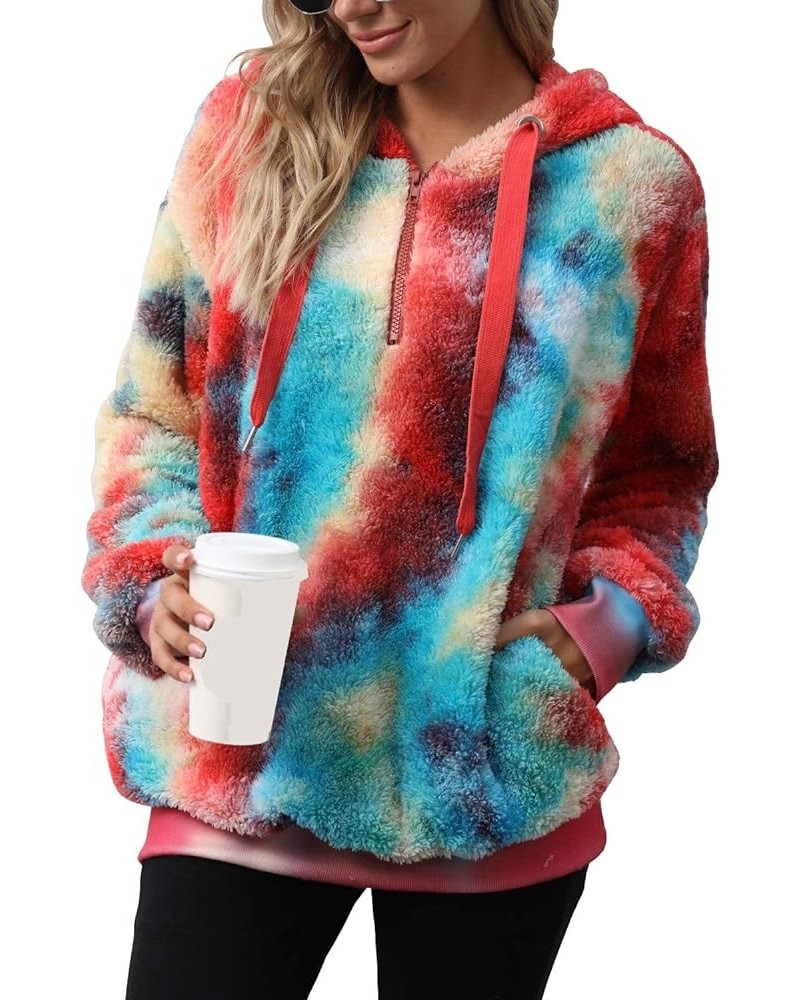 Womens Oversized Hoodies Sherpa Sweatshirts Fuzzy Fleece Pullover Fluffy Outerwear With Pockets Red Blue $12.25 Hoodies & Swe...