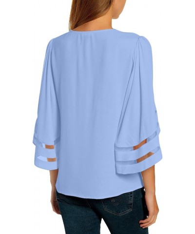 Tops for Women Trendy 2024 Dressy Casual V Neck Mesh Panel Blouse 3/4 Bell Sleeve Shirt Hydrangea Purple Blue $13.20 Blouses