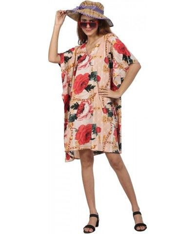 ♥ Womens Turkish Kaftan Kimono Maxi Dress Caftan Beach Swimsuit Cover up Loungewear Pink Red Chain Floral $10.10 Swimsuits