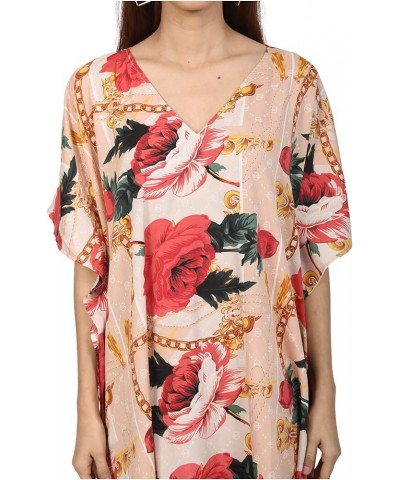 ♥ Womens Turkish Kaftan Kimono Maxi Dress Caftan Beach Swimsuit Cover up Loungewear Pink Red Chain Floral $10.10 Swimsuits