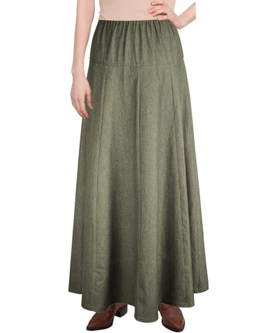 Womens Basic Ultra Soft Lightweight Denim Fit and Flare A-Line Ankle Length Maxi Skirt Olive Green $25.91 Skirts