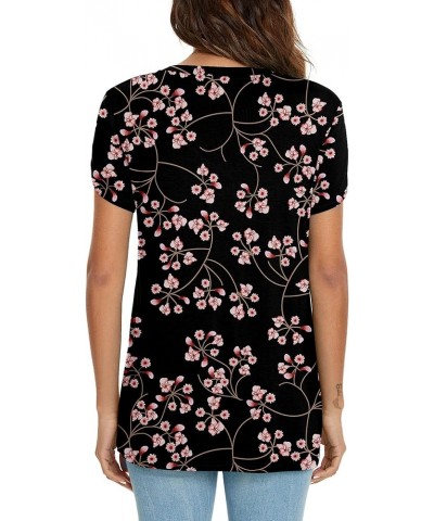 Womens Tops Summer T Shirts Casual V Neck Petal Sleeve Blouses Shirt Flower Gypsophila Black $11.50 T-Shirts